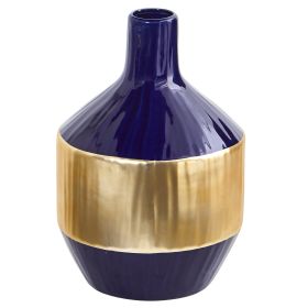 Lux Blue Ceramic Vase with Gold Band