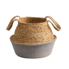 Boho Chic Handmade Cotton & Jute Gray Woven Basket