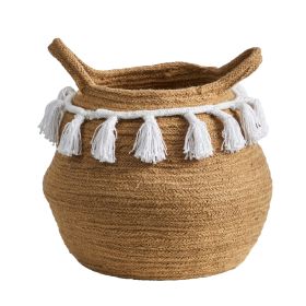 Boho Chic Handmade Cotton Woven Basket with Tassels