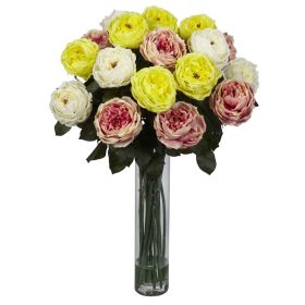 Fancy Rose Arrangement w/18" Glass Cylinder Assto