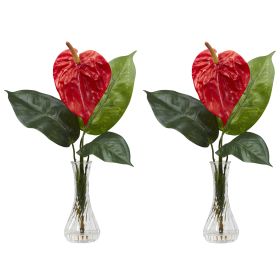 Anthurium w/Bud Vase Silk Flower Arrangement (Set of 2)