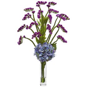 Hydrangea and Statice Bud Arrangement Blue