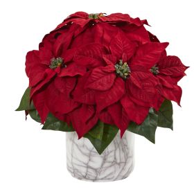 Poinsettia Artificial Arrangement in Marble Vase