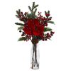 Holly Berry and Orchid Arrangement in Vase (Set of 2)