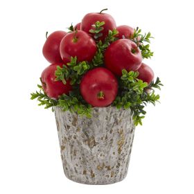 Apples and Boxwood Arrangement Weather Planter