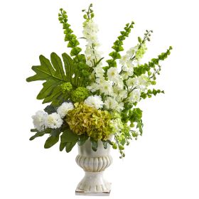 Mixed Artificial Flower Arrangement in White Urn