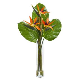 Bird of Paradise Artificial Arrangement in Cylinder Vase