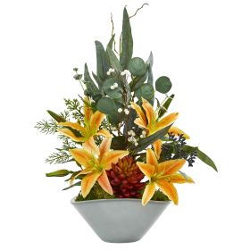 Lilies Succulent and Eucalyptus Artificial Arrangement