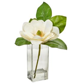 Large Magnolia Artificial Arrangement in Glass Vase