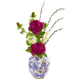 Peony Thistle and Dancing Daisy Artificial Arrangement