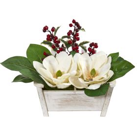 Magnolias and Berries Artificial Arrangement in Planter