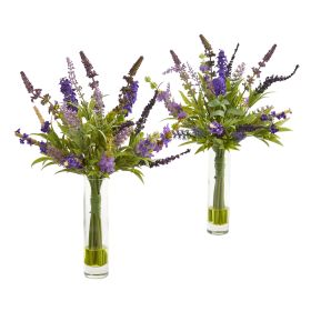 Lavender Artificial Arrangement in Glass Vase (Set of 2)