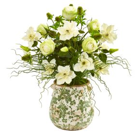 Rose Mixed Floral and Grass Arrangement in Floral Vase