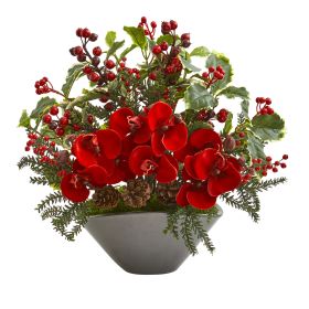 Phalaenopsis Orchid Variegated Holly Berry Arrangement