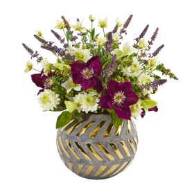 Mixed Artificial Flower Arrangement in Designer Vase