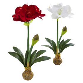 Amaryllis Flower with Weighted Base (Set of 2)