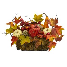 Pumpkin, Gourd, Berry and Maple Leaf Arrangement