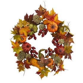 Pumpkin Gourd Berry and Maple Leaf Wreath
