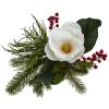 Magnolia and Berries in Glass Cube