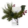 Magnolia and Berries in Glass Cube
