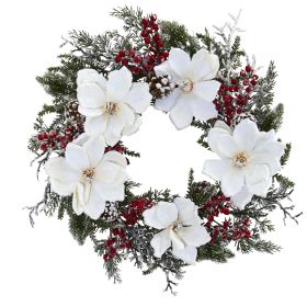 Frosted Magnolia & Berry Wreath