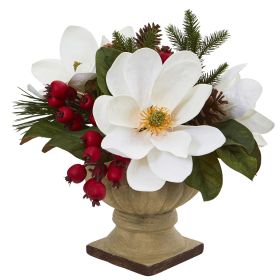 Magnolia, Pine and Berries Arrangement