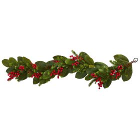 Magnolia Leaf, Berry and Pine Artificial Garland