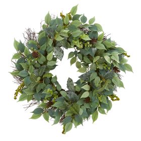 Mixed Ruscus Fittonia and Berries Artificial Wreath