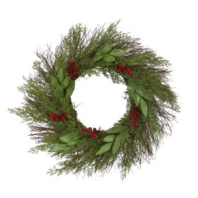 Cedar and Ruscus with Berries Artificial Wreath