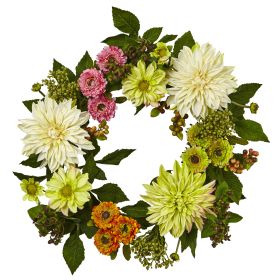 Mixed Dahlia and Mum Wreath