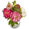 Peony and Mum in Glass Vase