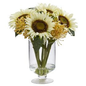 Sunflower & Sedum Arrangement in Vase