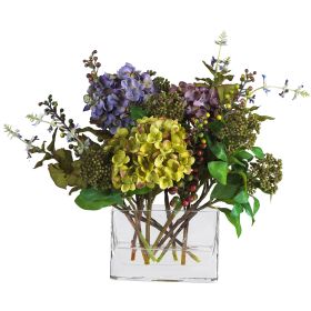 Mixed Hydrangea w/Rectangle Vase