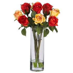 Multi Color Red Roses w/Glass Vase