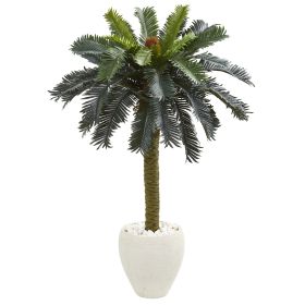 Sago Palm Artificial Tree in White Planter