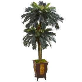 Double Sago Palm Artificial Tree in Designer Planter
