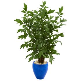 Fishtail Palm Artificial Tree in Glazed Blue Planter