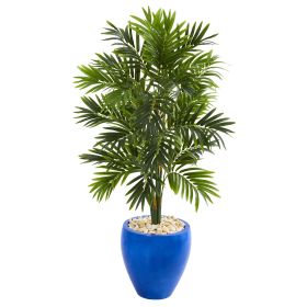 Areca Palm Artificial Tree in Glazed Blue Planter