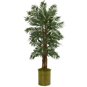 Parlor Palm Artificial Tree in Green Tin Planter