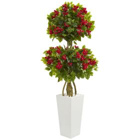 Double Bougainvillea Artificial Tree in White Planter