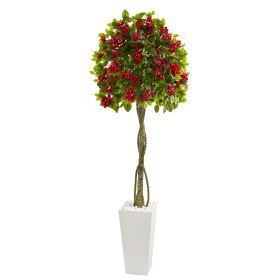 Bougainvillea Artificial Tree in White Tower Planter