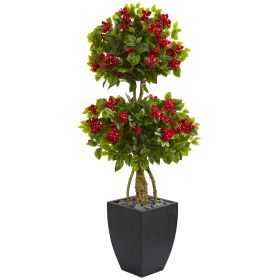 Double Bougainvillea Artificial Tree in Black Planter