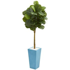 Fiddle Leaf Tree in Turquoise Planter (Real Touch)