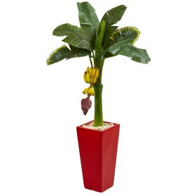 Banana Artificial Tree in Red Tower Planter