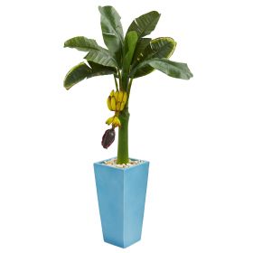 Banana Artificial Tree in Turquoise Tower Vase