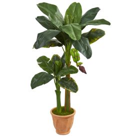 Double Stalk Banana Artificial Tree in Terracotta Planter