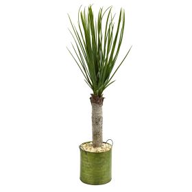 Yucca Artificial Tree in Green Tin Planter