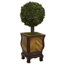 Boxwood Ball Topiary Artificial Tree in Wood Planter