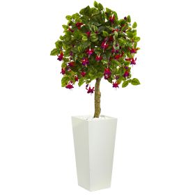 Fuschia Artificial Tree in White Tower Planter