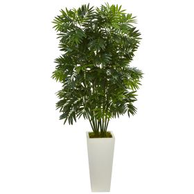 Mini Bamboo Palm in White Tower Planter